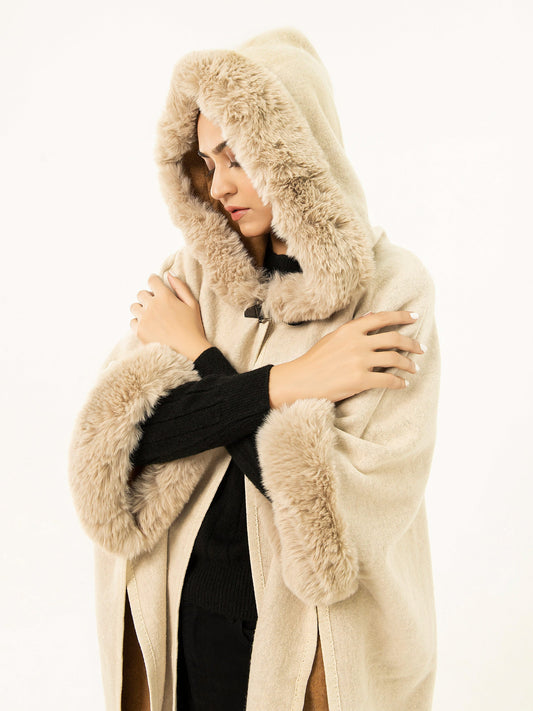 Hooded Fur Cape Shawl