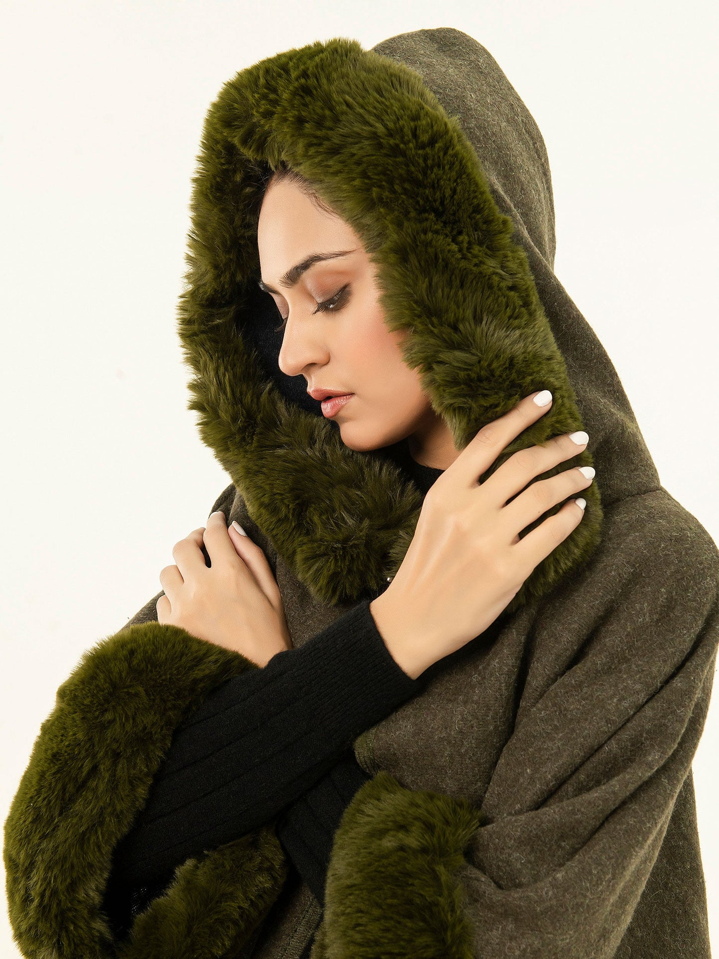 Hooded Fur Cape Shawl