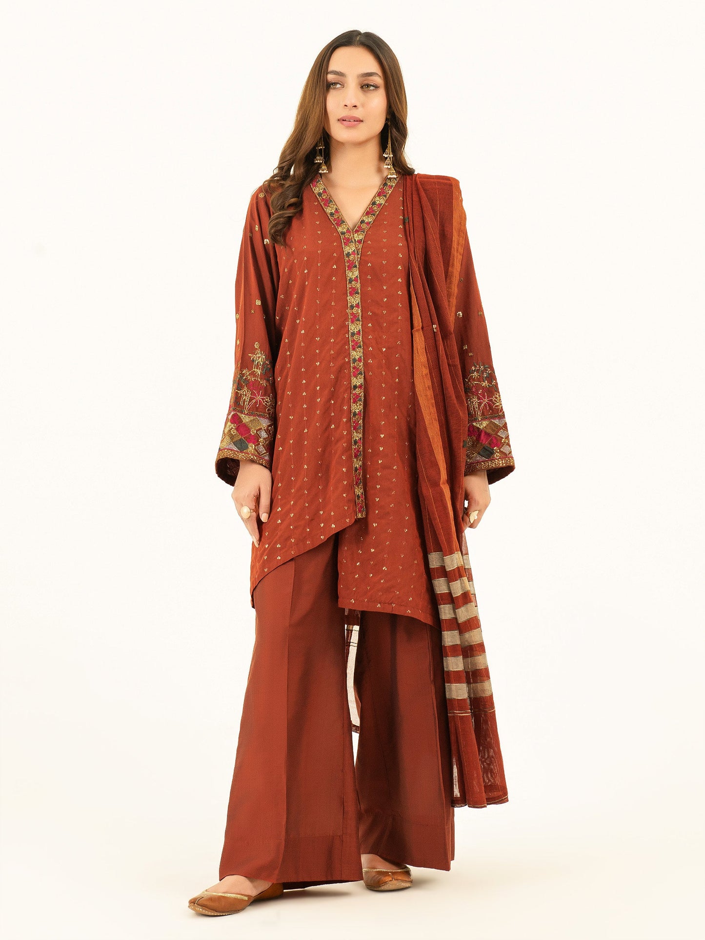 3 Piece Silk Suit-Embroidered (Pret)