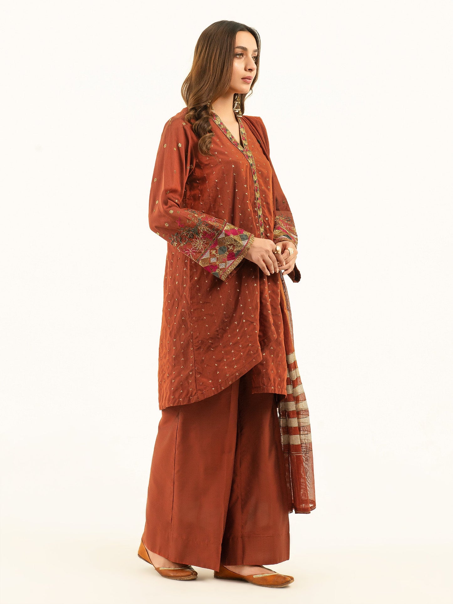 3 Piece Silk Suit-Embroidered (Pret)