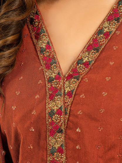 3 Piece Silk Suit-Embroidered (Pret)