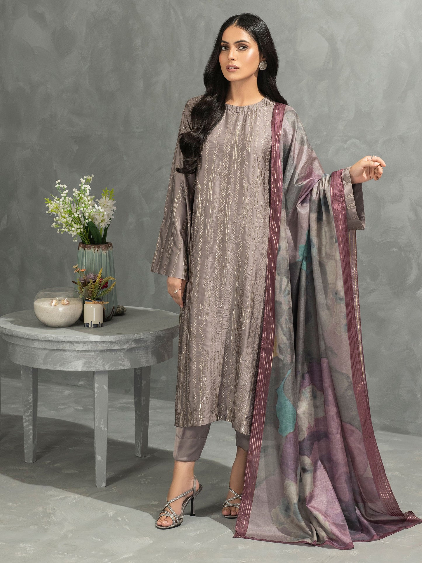 3 Piece Silk Suit-Embroidered (Pret)