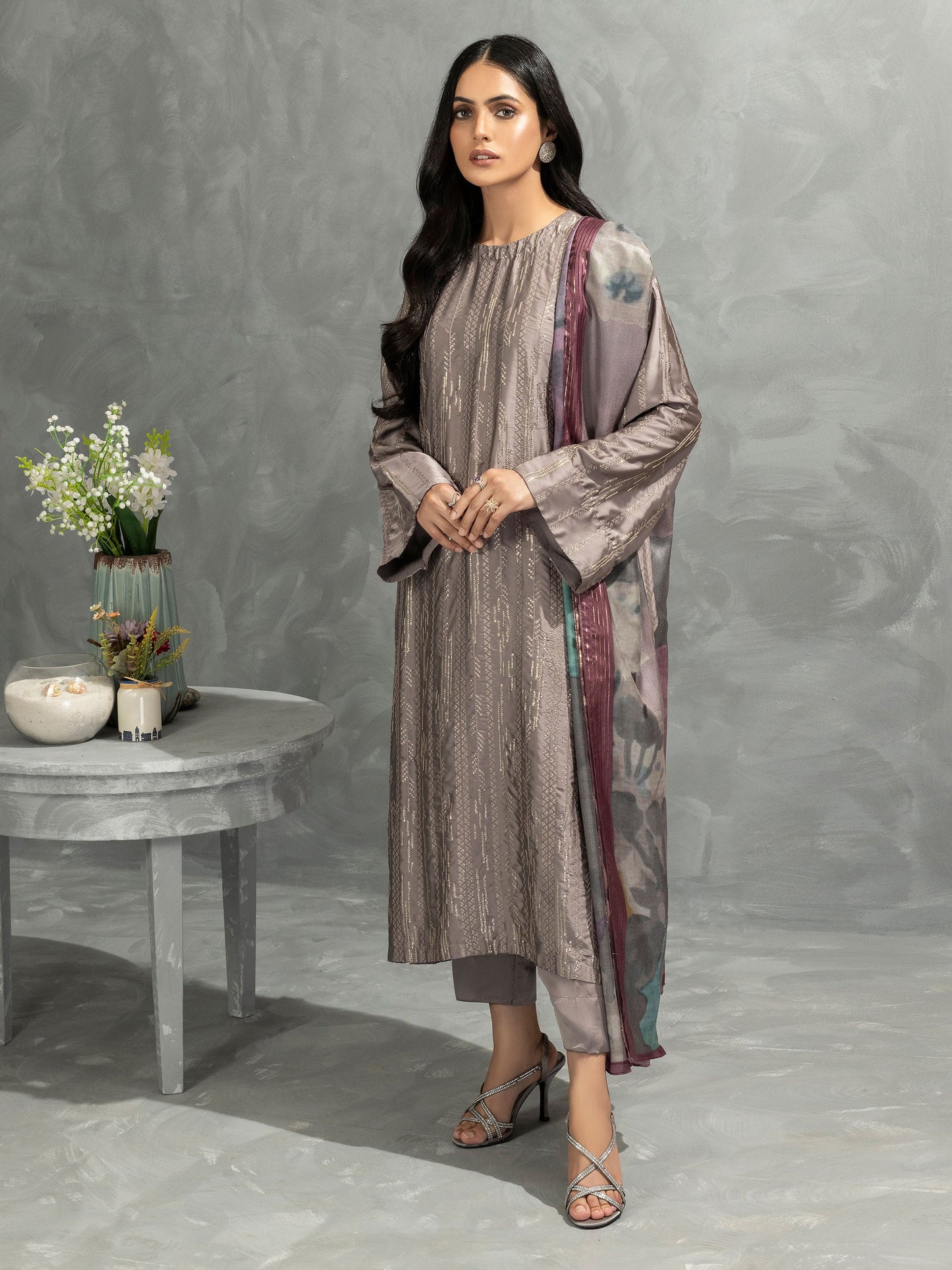 3 Piece Silk Suit-Embroidered (Pret)