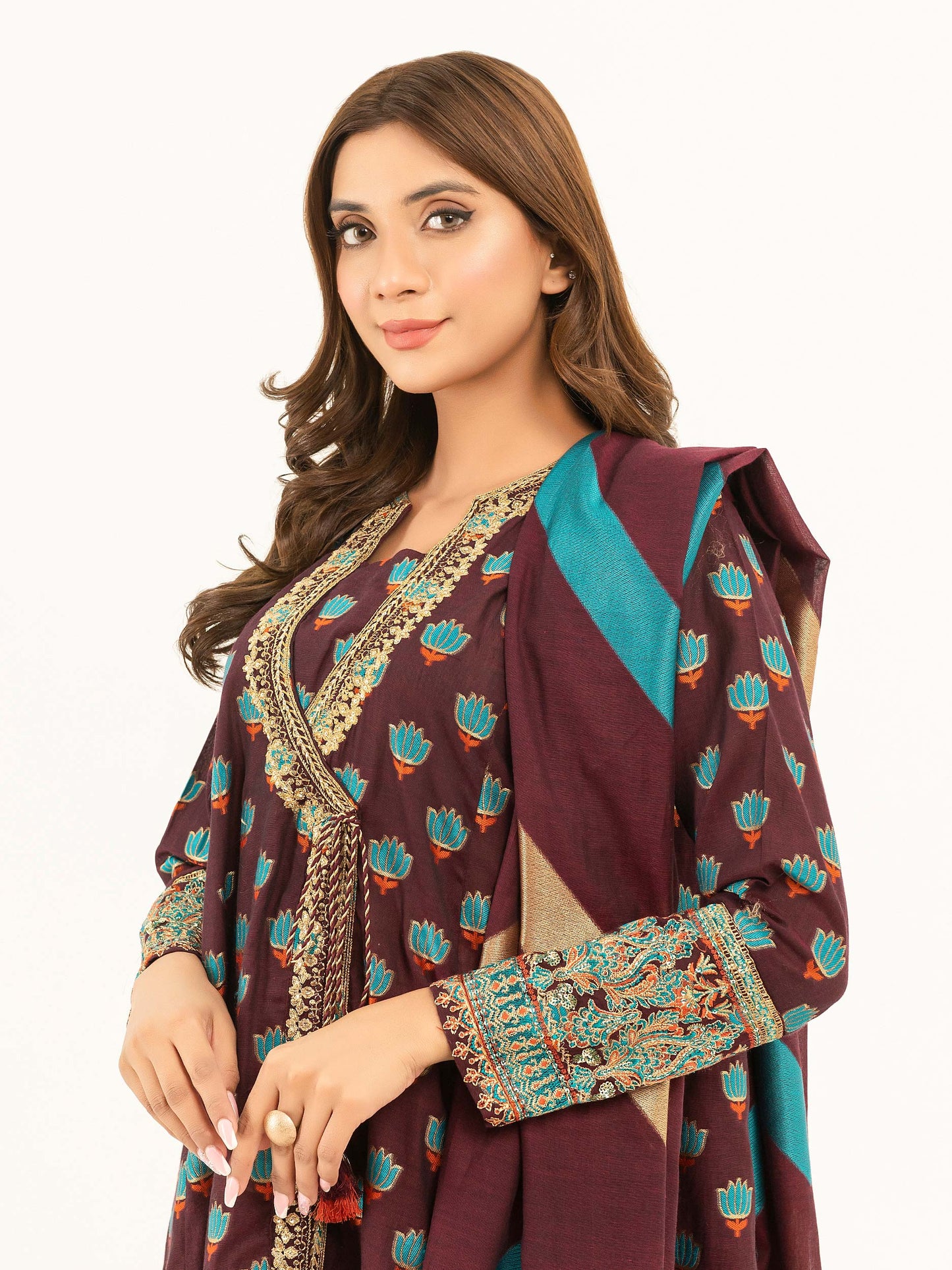 3 Piece Jacquard Suit-Embroidered (Pret)