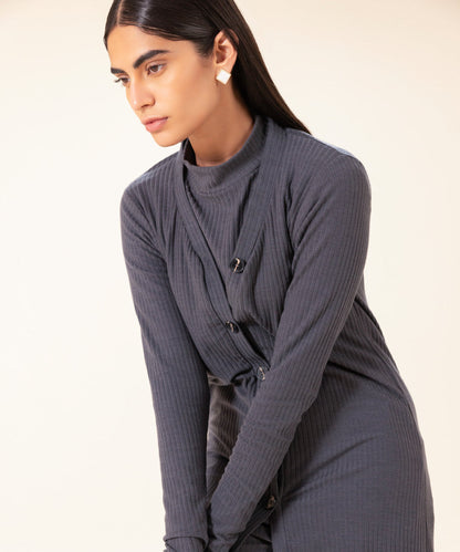 Sapphire - Ribbed Slim-Fit Cardigan With Buttons