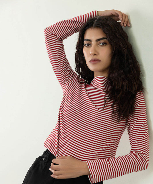 Sapphire - Slash Neck Striped T-Shirt