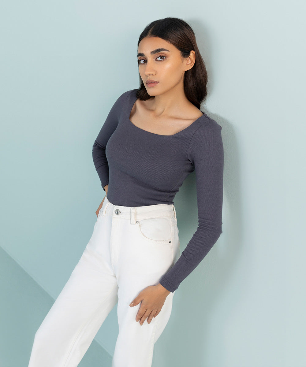 Sapphire - Square Neck Ribbed Top