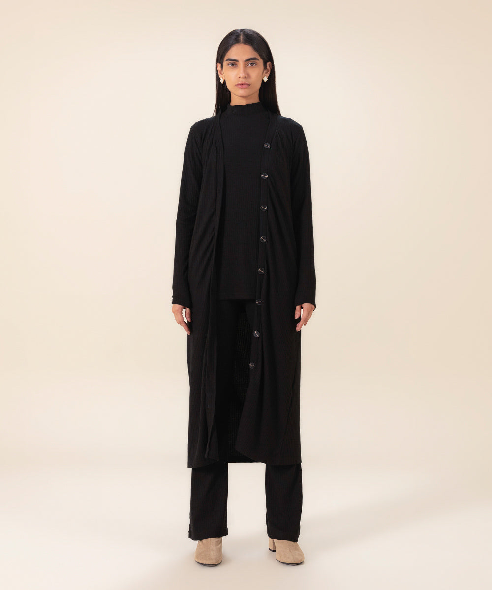 Sapphire - Ribbed Slim-Fit Cardigan With Buttons