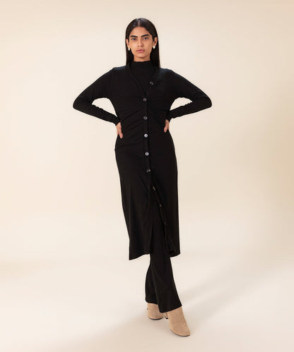 Sapphire - Ribbed Slim-Fit Cardigan With Buttons