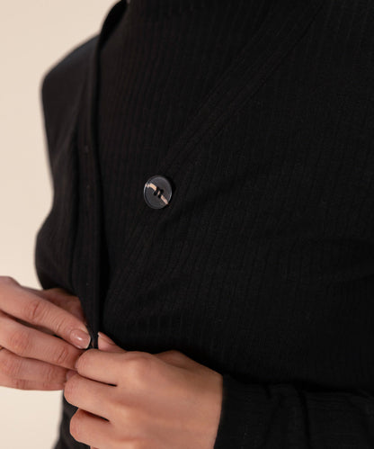 Sapphire - Ribbed Slim-Fit Cardigan With Buttons