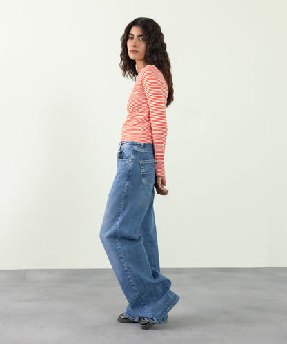 Sapphire - Slash Neck Striped T-Shirt