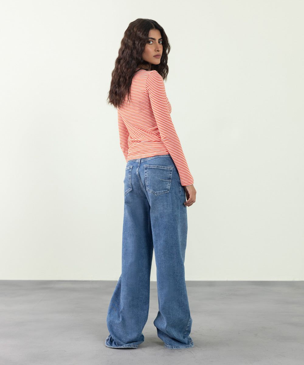 Sapphire - Slash Neck Striped T-Shirt