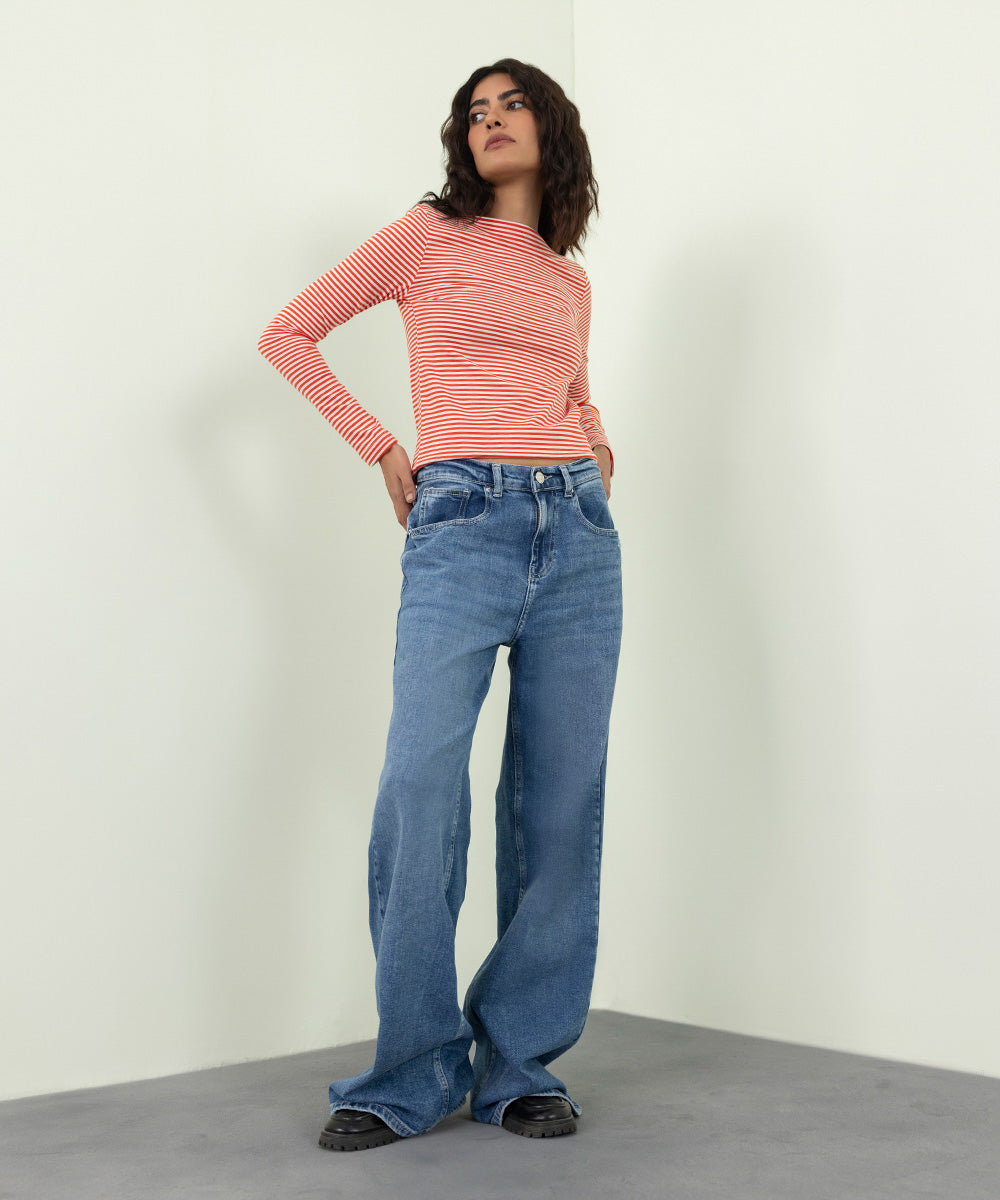 Sapphire - Slash Neck Striped T-Shirt