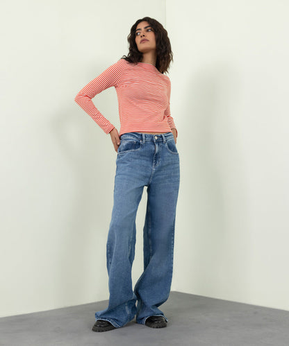 Sapphire - Slash Neck Striped T-Shirt