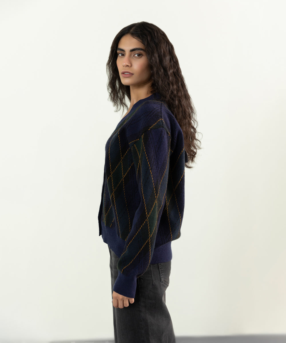 Sapphire - Knit Tartan Cardigan