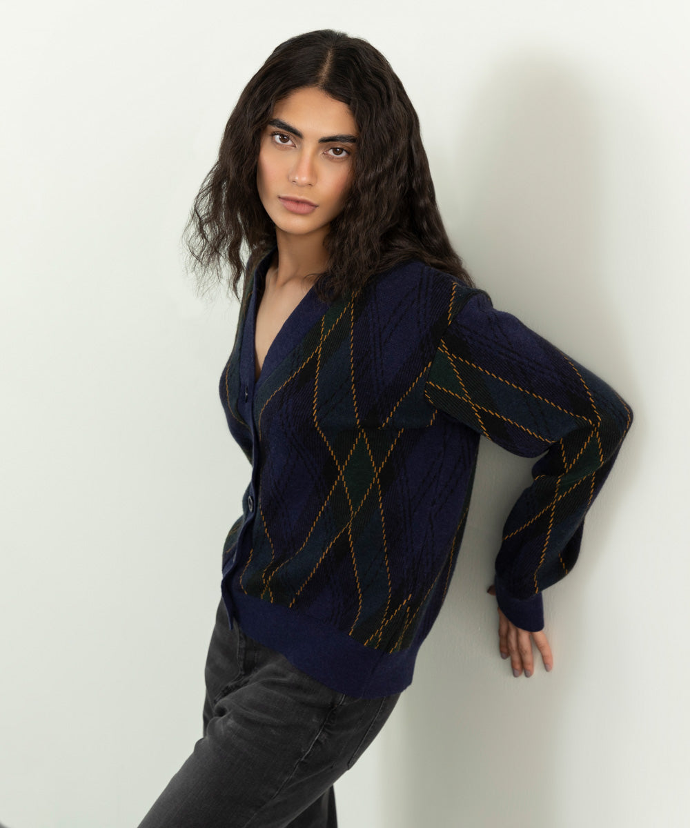 Sapphire - Knit Tartan Cardigan