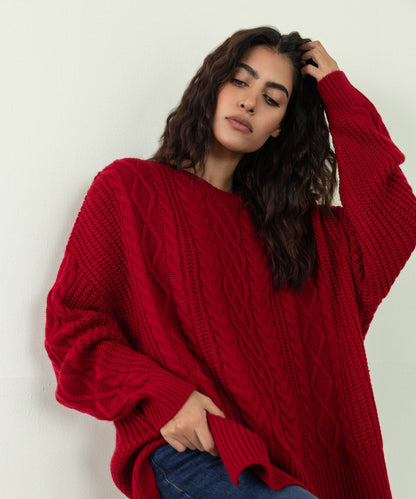 Sapphire - Oversized Cable Knit Sweater