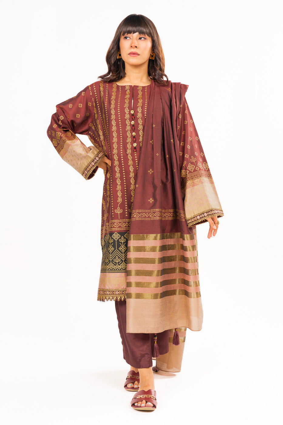 3 Pc Embroidered Yarn Dyed Outfit