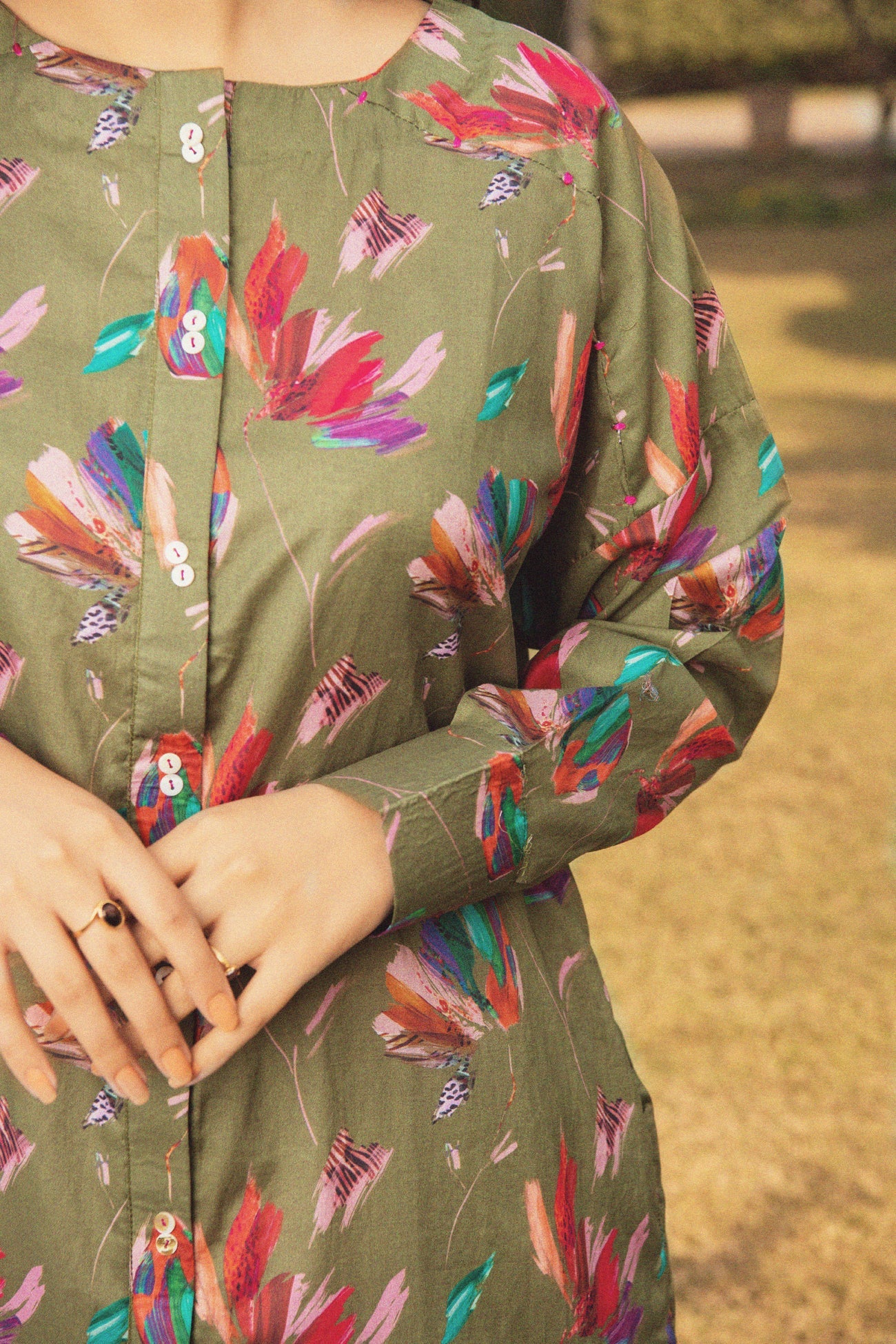 BTW - OLIVE-GARDEN PRINTED CAMBRIC SHIRT