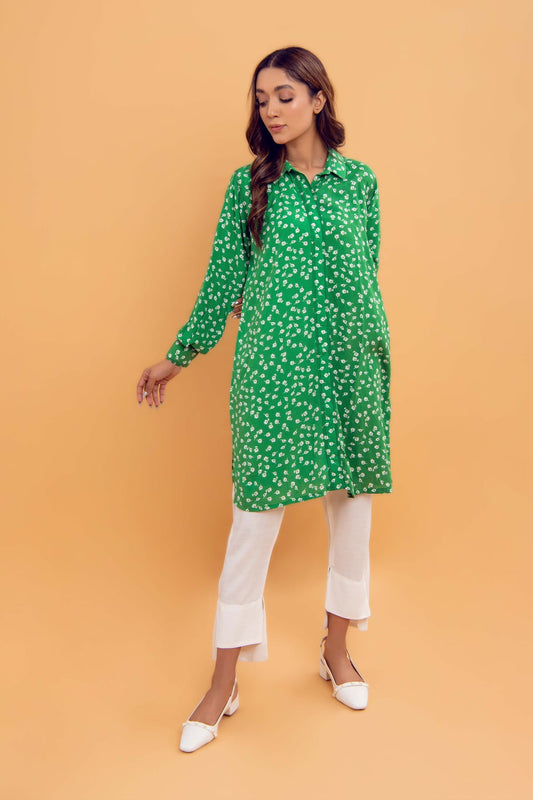 BTW - PRINTED FORAL TUNIC IN GREEN