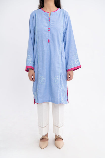 BTW - CHAMBRAY EMBROIDERED SHIRT WITH PANEL DETAIL