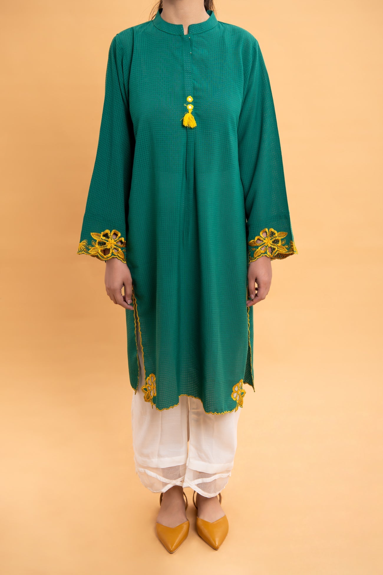 BTW - CHECKERED GEORGETTE  EMBROIDERED SHIRT