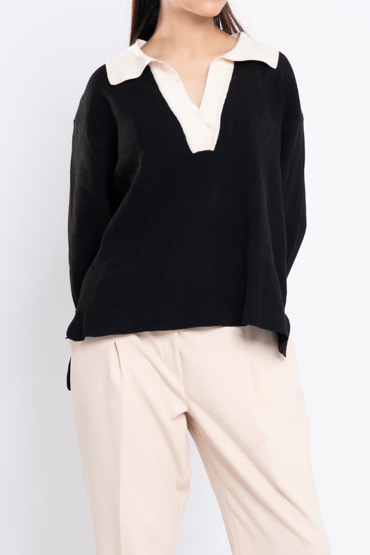 BTW - CONTASTING COLLAR SWEATER