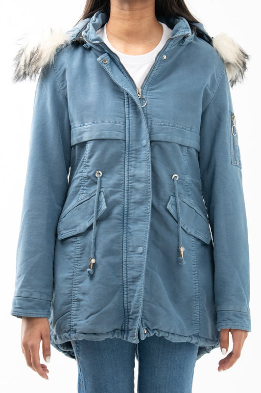 BTW - BLUE PARKA JACKET WITH FUR HOODIE