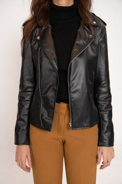 BTW - LEATHER EFFECT BIKER JACKET