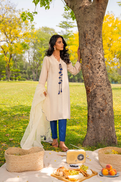 BTW - PINUCKS SHIRT WITH EMBROIDERED DUPATTA