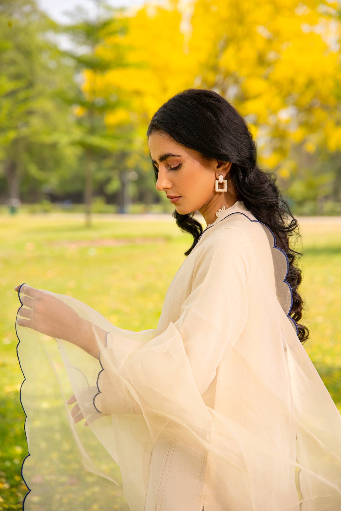 BTW - PINUCKS SHIRT WITH EMBROIDERED DUPATTA