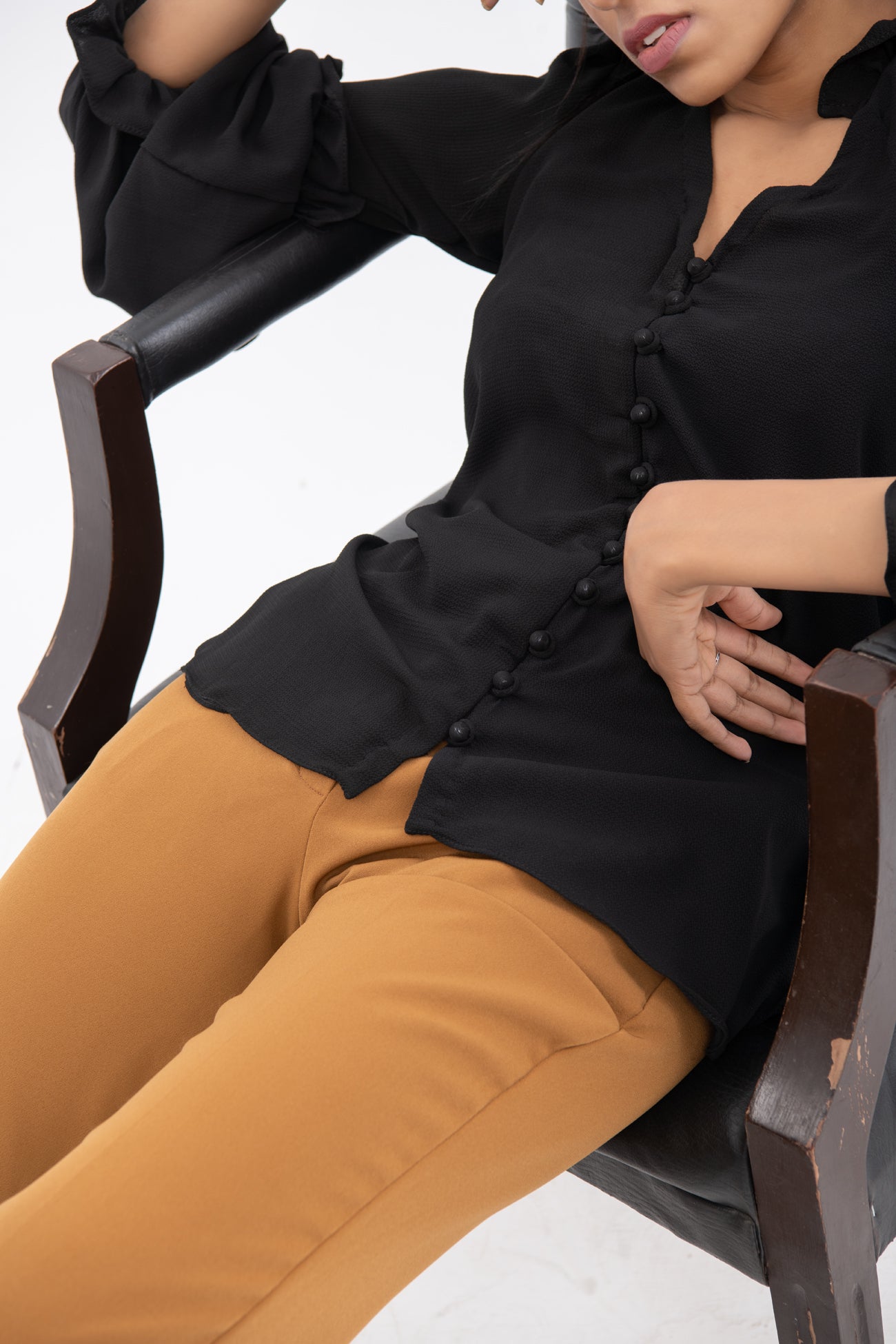 BTW - BUTTON DOWN TOP WITH RUFFLED SLEEVES