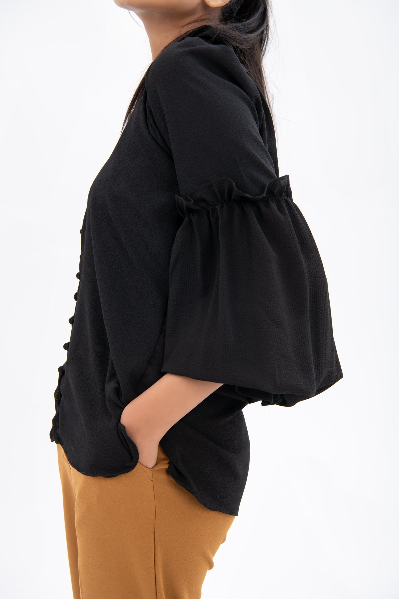 BTW - BUTTON DOWN TOP WITH RUFFLED SLEEVES