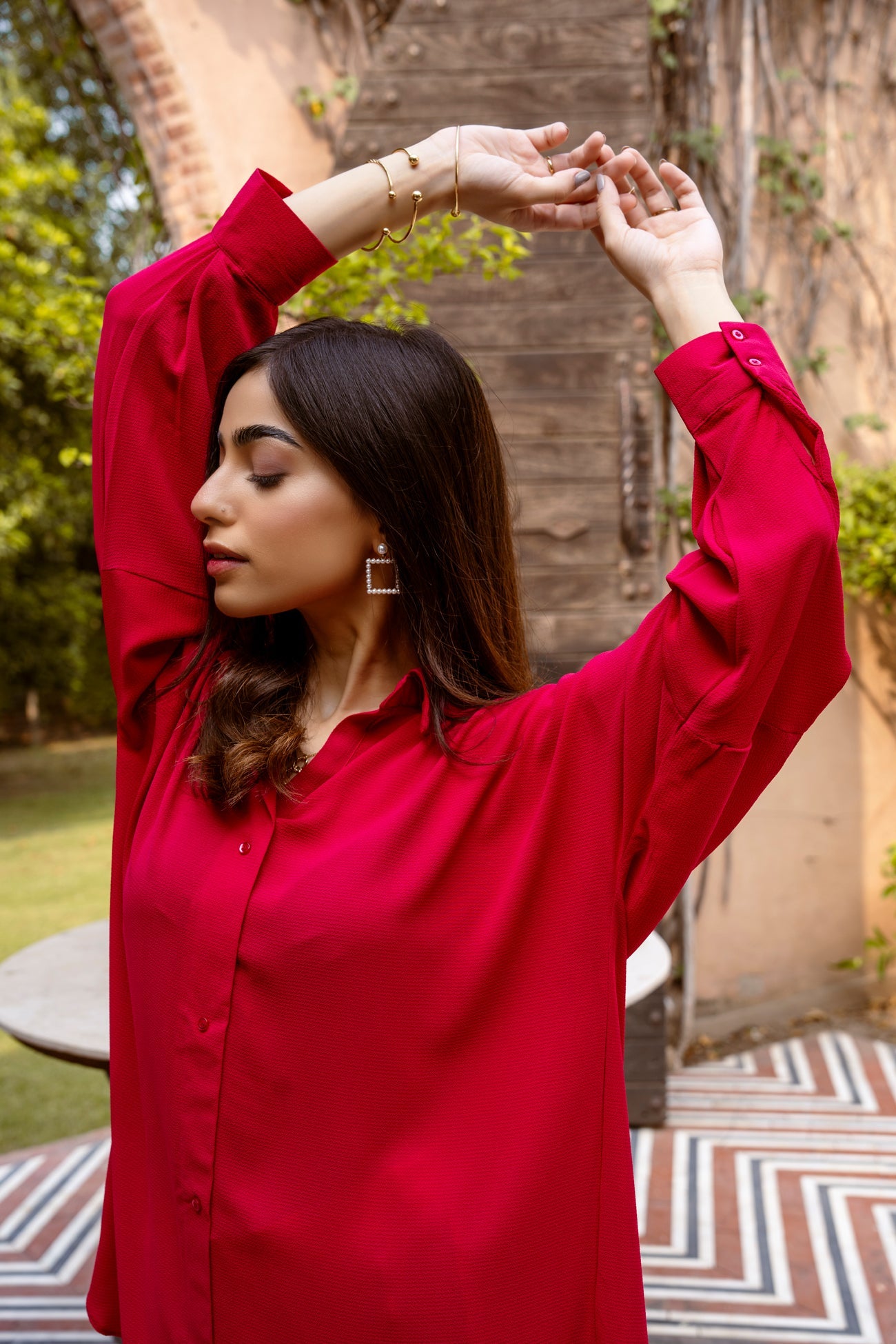 BTW - DEEP RED BUTTON DOWN SHIRT