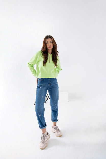 BTW - CROPPED LIME HALF ZIP SWEATSHIRT