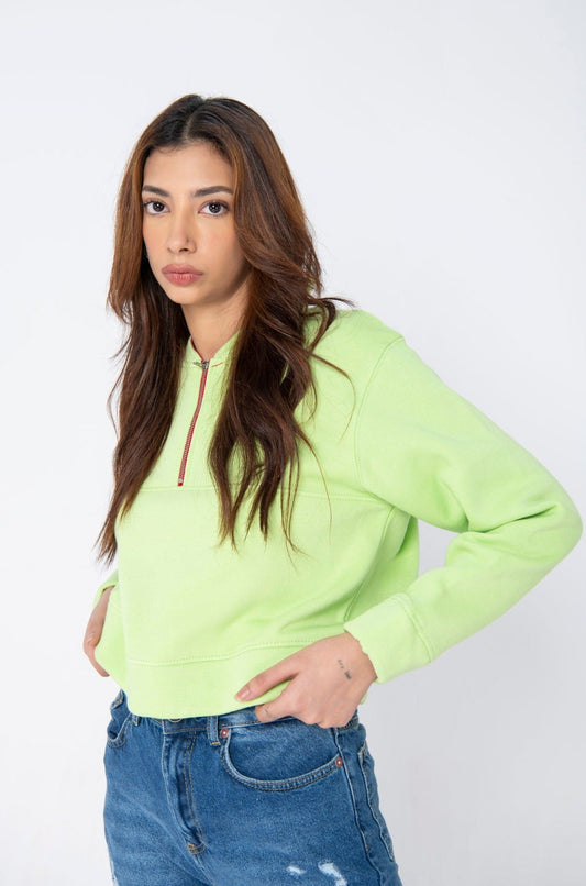 BTW - CROPPED LIME HALF ZIP SWEATSHIRT