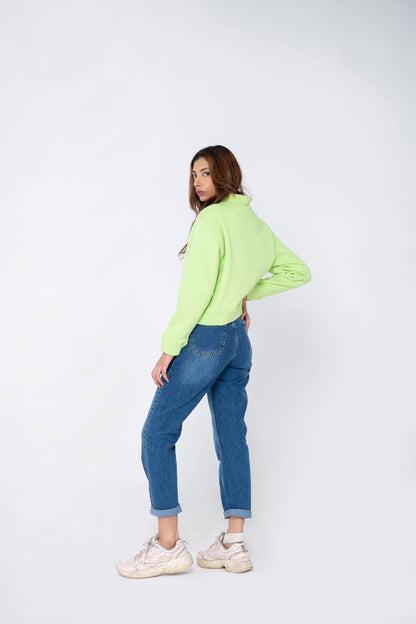 BTW - CROPPED LIME HALF ZIP SWEATSHIRT