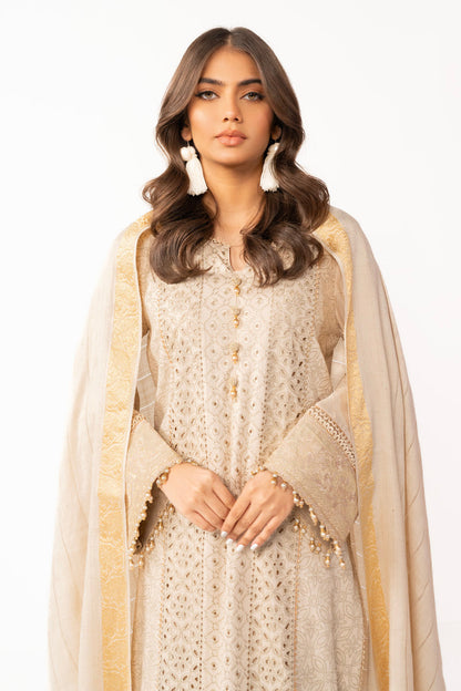 3 Pc Embroidered Viscose Suit With Tarkishi Shawl