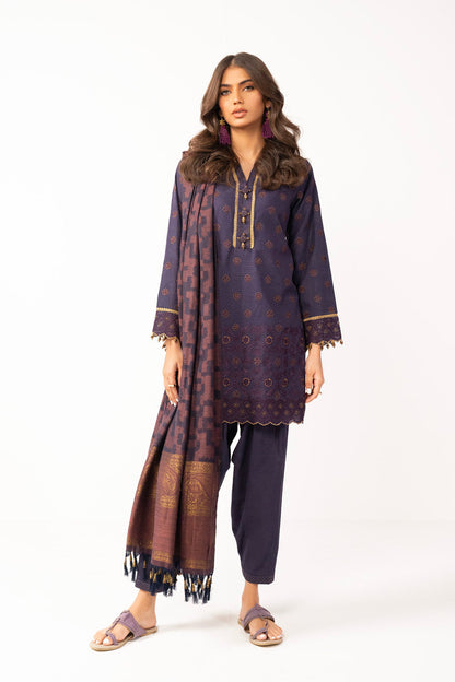 3 Pc Embroidered Khaddar Suit With Woven Shawl
