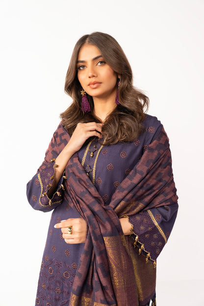 3 Pc Embroidered Khaddar Suit With Woven Shawl