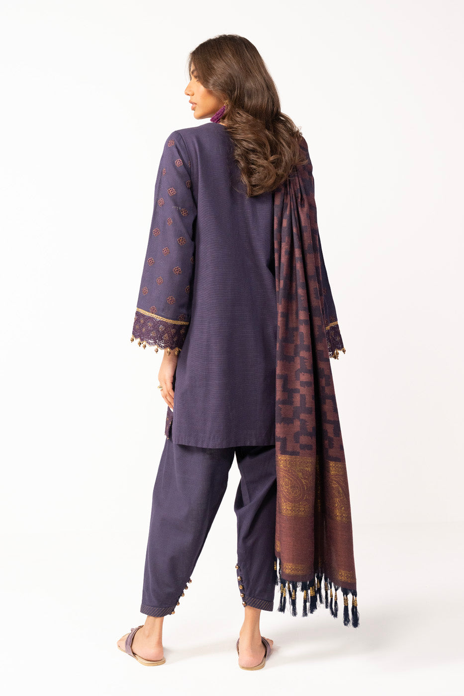 3 Pc Embroidered Khaddar Suit With Woven Shawl