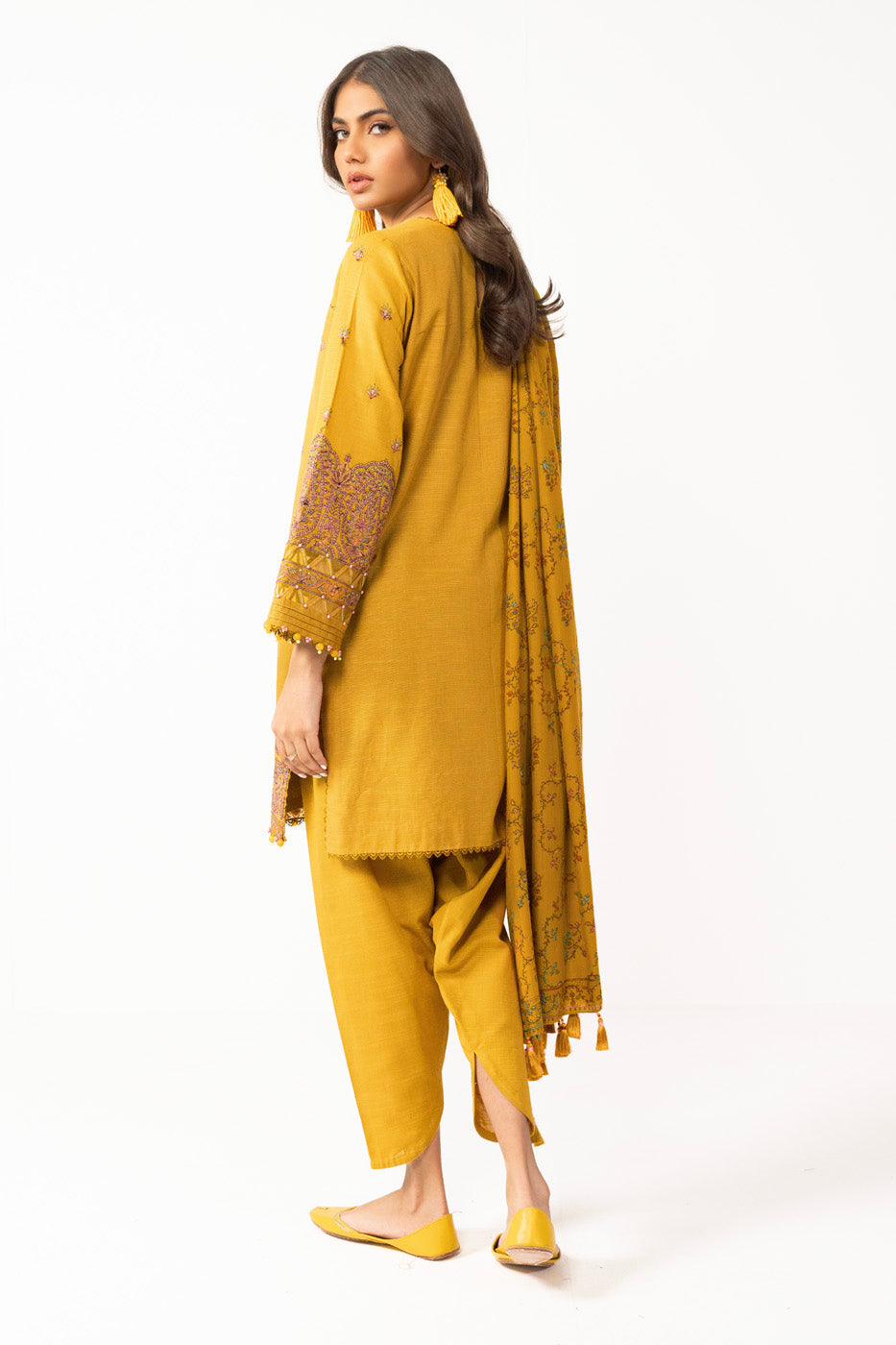 3 Pc Embroidered Khaddar Suit With Shawl