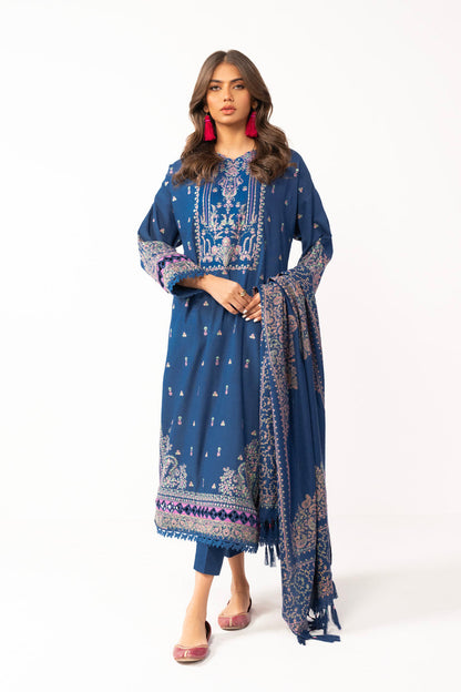 3 Pc Embroidered Khaddar Suit With Stole
