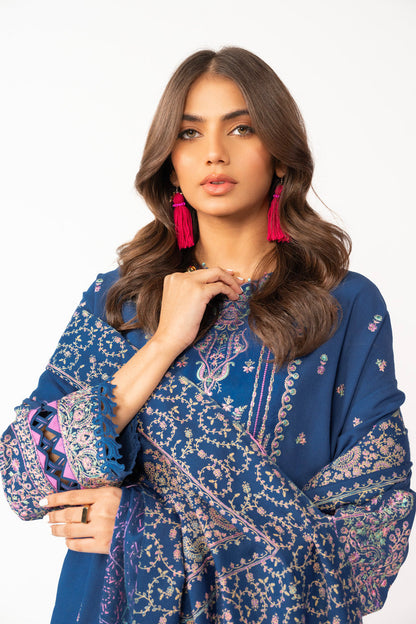 3 Pc Embroidered Khaddar Suit With Stole