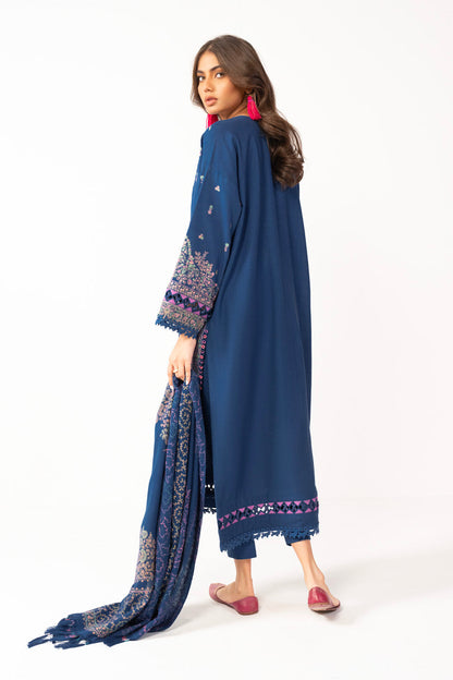3 Pc Embroidered Khaddar Suit With Stole