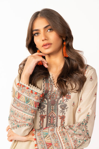 3 Pc Embroidered Khaddar Suit With Shawl