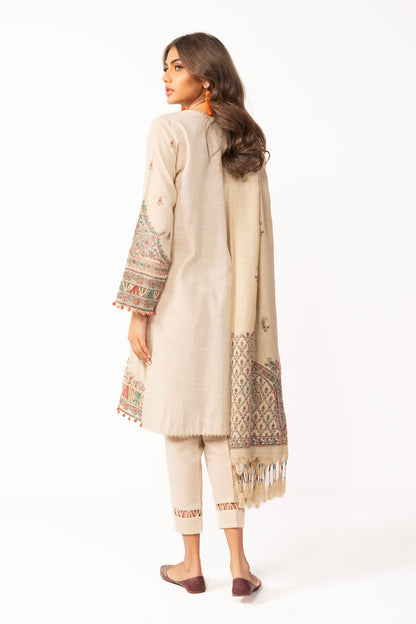 3 Pc Embroidered Khaddar Suit With Shawl