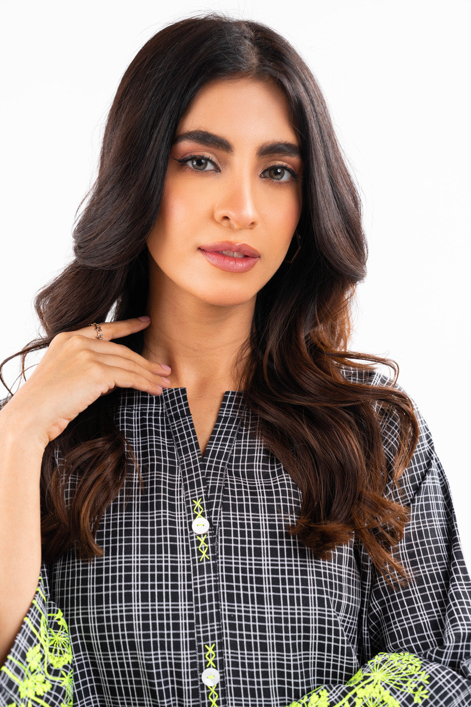 Dyed Embroidered Dobby Kurti