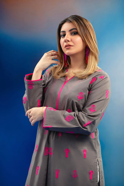 Dyed Embroidered Cambric Kurti