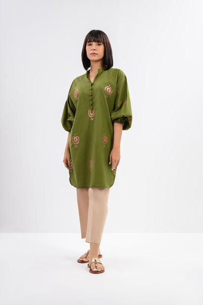 Dyed Embroidered Dobby Kurti